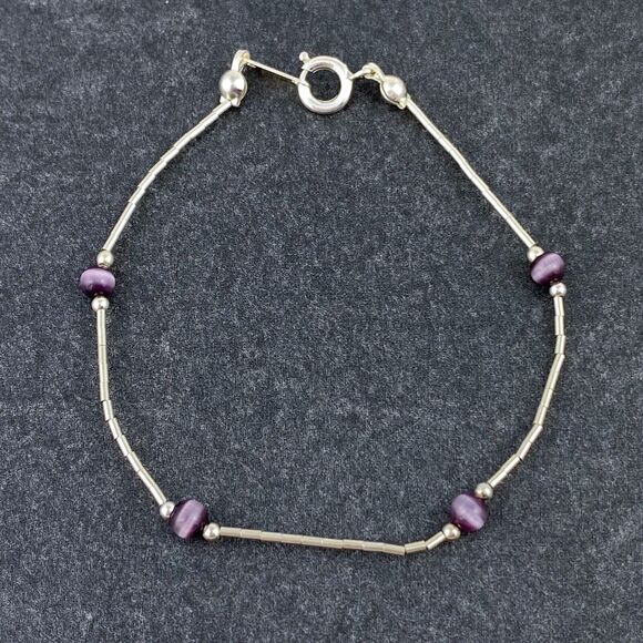 New Jordan Women Sterling Silver 925 5mm Purple Synthetic Cat's Eye Bracelet 7" - Picture 1 of 5